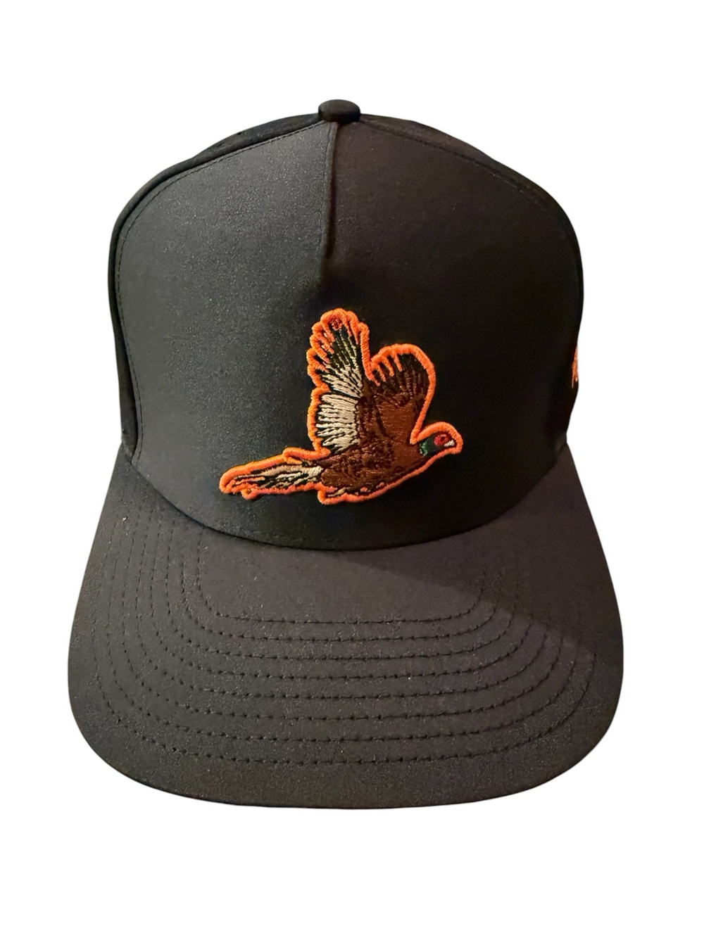 Waggle Black Trucker Hat with Orange Pheasant Patch